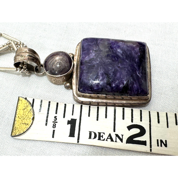 Native American Sterling Silver Purple Charoite Pendant Statement Necklace - Picture 6 of 13
